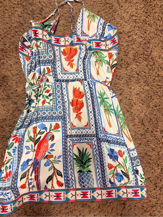 FARM Rio Dresses & Skirts - FARM Rio White Tropical Print Mini Dress with Blue, Green & Red Accents